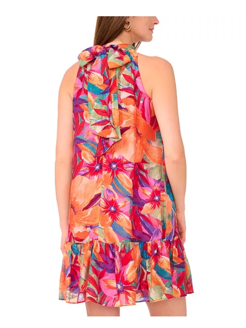 MSK Women's Printed Ruffle-Hem Halter Dress Orange & Pink Floral. Size M- NWT - Picture 12 of 16